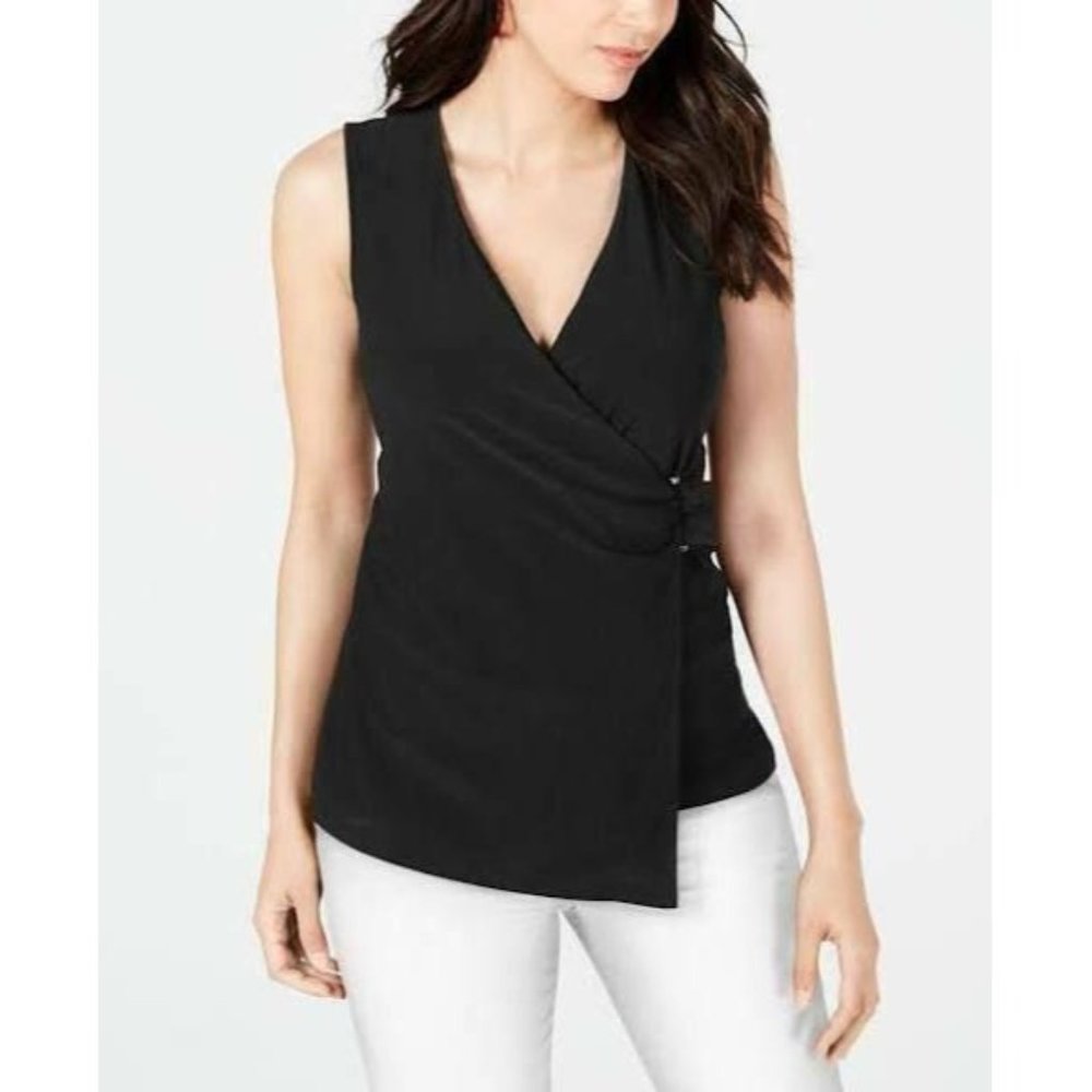 NWT Alfani Black Wrap Top Petite